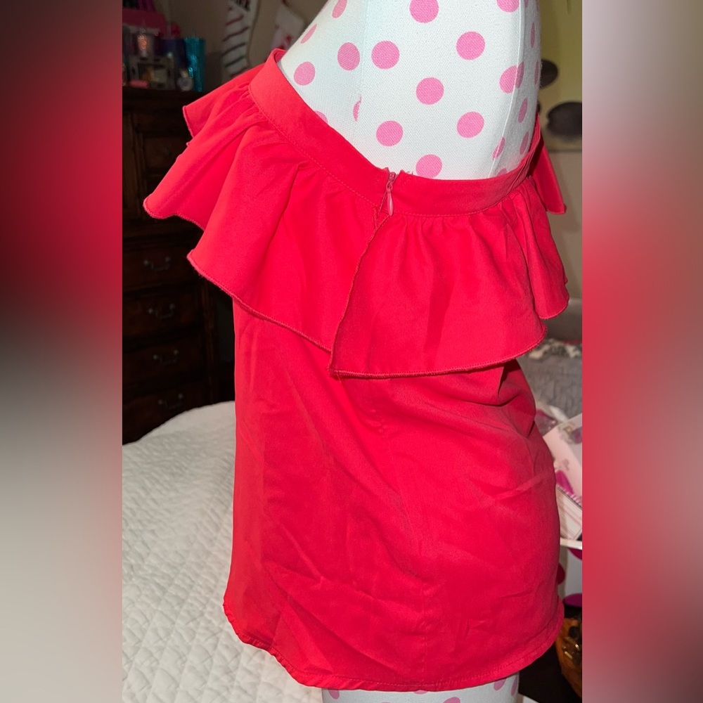 New, Lavishly Paris Women’s Absolutely Exquisite One Shoulder Ruffle Trim Blouse - Picture 9 of 15